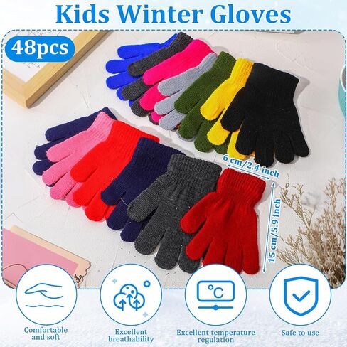 Kigeli 96 Pcs Kids Winter Beanies and Gloves Set Warm Cold Weather Hats Unisex Bulk Pack Gift for Girl Boy School Multicolor(12 Colors) in Saudi Arabia