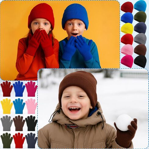 Kigeli 96 Pcs Kids Winter Beanies and Gloves Set Warm Cold Weather Hats Unisex Bulk Pack Gift for Girl Boy School Multicolor(12 Colors) in Saudi Arabia