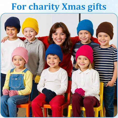 Kigeli 96 Pcs Kids Winter Beanies and Gloves Set Warm Cold Weather Hats Unisex Bulk Pack Gift for Girl Boy School Multicolor(12 Colors) in Saudi Arabia