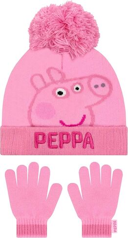 Peppa Pig Hat and Gloves Set | Kids Winter Gloves And Beanie Co Ord | Girls Winter Set | Pink One Size in Saudi Arabia