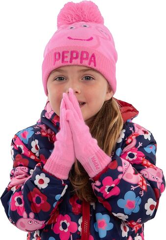 Peppa Pig Hat and Gloves Set | Kids Winter Gloves And Beanie Co Ord | Girls Winter Set | Pink One Size in Saudi Arabia