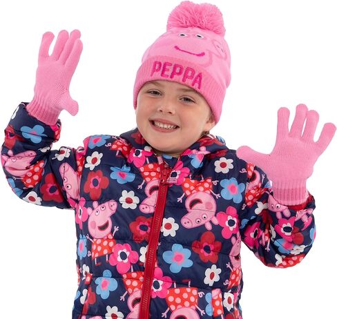 Peppa Pig Hat and Gloves Set | Kids Winter Gloves And Beanie Co Ord | Girls Winter Set | Pink One Size in Saudi Arabia