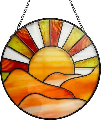 Sunrise Sun Catcher Stained Glass Window Hanging, 20cm Suncatchers for Wall Window Decor, Hand Painted Glass Artistic Birthday Gifts for Women in Saudi Arabia