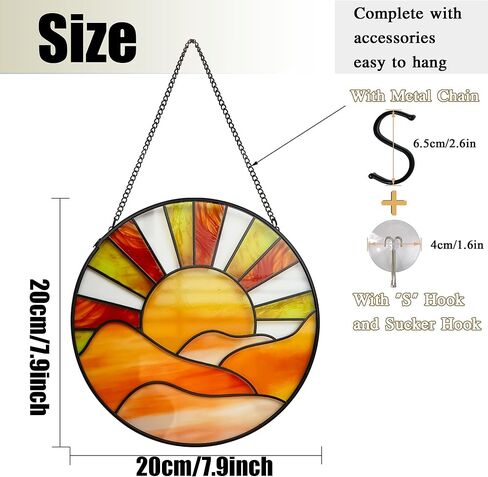 Sunrise Sun Catcher Stained Glass Window Hanging, 20cm Suncatchers for Wall Window Decor, Hand Painted Glass Artistic Birthday Gifts for Women in Saudi Arabia