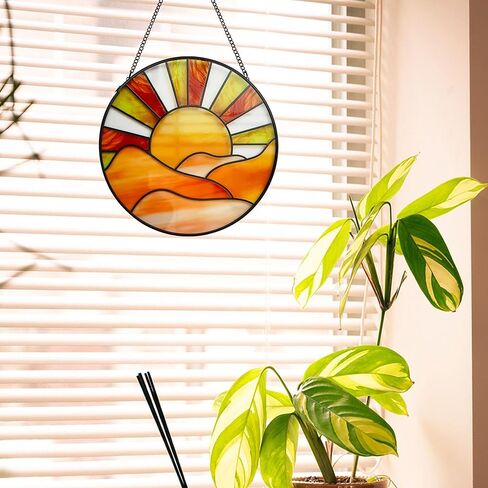 Sunrise Sun Catcher Stained Glass Window Hanging, 20cm Suncatchers for Wall Window Decor, Hand Painted Glass Artistic Birthday Gifts for Women in Saudi Arabia