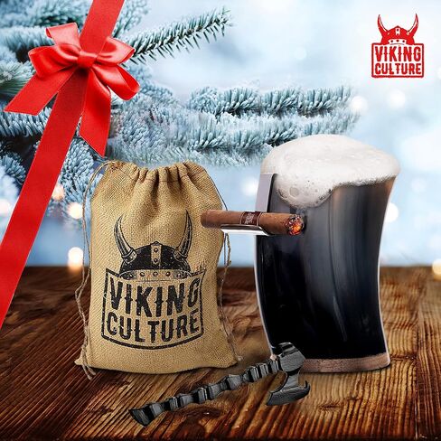 Horn Mead Cup - Nordic Inspired Drinking Vessel | Handmade Goblet for Wine Beer Ale - Safe and Unique Drink Tumbler Gift with Axe Bottle Opener and Burlap Bag in Saudi Arabia
