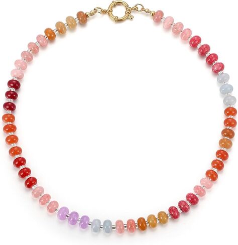 Flyonce Beaded Necklaces for Women Colorful Bead Choker Necklace Handmade Rainbow Natural Stone Boho Summer Beach Surfer Jewlery in Kuwait