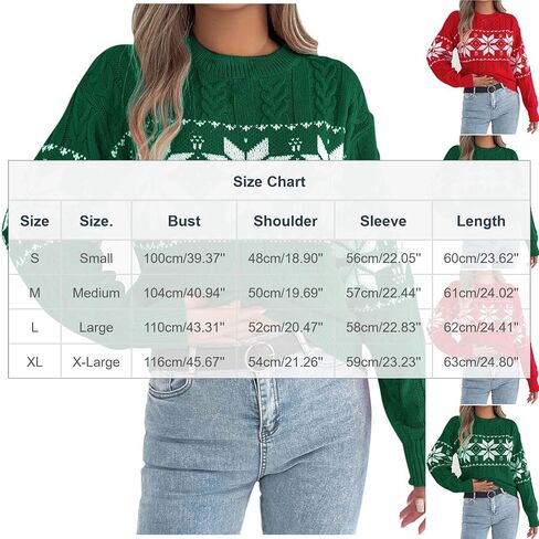 Women Christmas Sweaters Cable Snowflake Crewneck Knit Long Sleeve Warm Pullover Fair Isle Holiday Sweater in Saudi Arabia