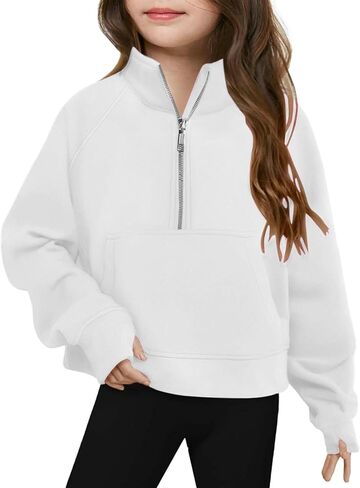 Girls Sweatshirt Cute Half Zip Lightweight Pullover Casual Long Sleeve Thumb Hole Fall Toddler Kids Pocket Outfits in Saudi Arabia
