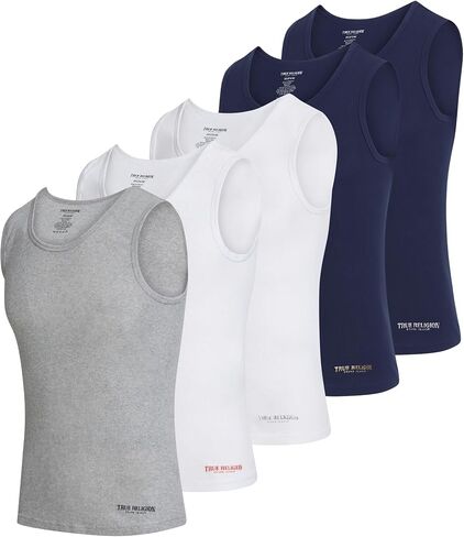 True Religion Lightweight Tank Tops for Men, 5 Pack Classic Ribbed Cotton Mens Undershirts in Saudi Arabia