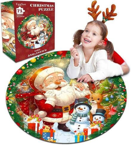 71 Piece Christmas Large Round Floor Puzzle with Santa Claus & Snowman, Jigsaw Circle Floor Puzzles for Ages 3,4,6,9,10,11,12+,Holiday and Xmas Floor Puzzles,Kid's Early Learning Floor Puzzles in Kuwait