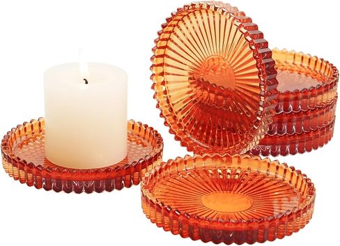 Candleholder Glass Candle Holder Plates Set of 6, Round Glass Candle Tray Plates for Dining Wedding Christmas Party Evening Light, Amber in Saudi Arabia