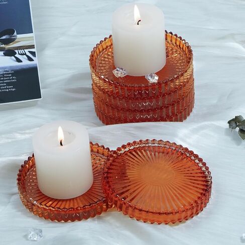 Candleholder Glass Candle Holder Plates Set of 6, Round Glass Candle Tray Plates for Dining Wedding Christmas Party Evening Light, Amber in Saudi Arabia
