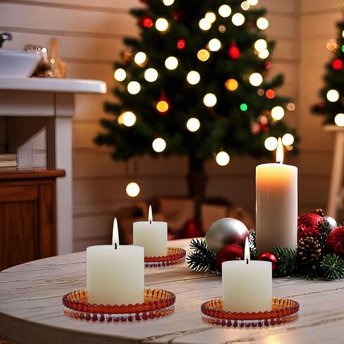 Candleholder Glass Candle Holder Plates Set of 6, Round Glass Candle Tray Plates for Dining Wedding Christmas Party Evening Light, Amber in Saudi Arabia