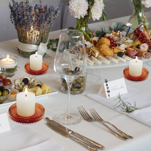 Candleholder Glass Candle Holder Plates Set of 6, Round Glass Candle Tray Plates for Dining Wedding Christmas Party Evening Light, Amber in Saudi Arabia