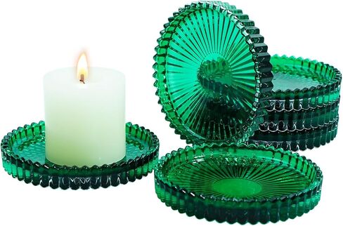 Candleholder Glass Candle Holder Plates Set of 6, Round Glass Candle Tray Plates for Dining Wedding Christmas Party Evening Light, Amber in Saudi Arabia