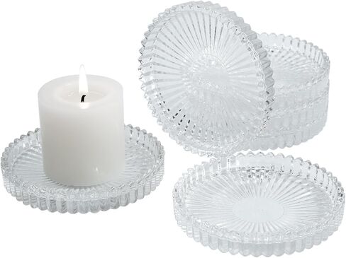 Candleholder Glass Candle Holder Plates Set of 6, Round Glass Candle Tray Plates for Dining Wedding Christmas Party Evening Light, Amber in Saudi Arabia