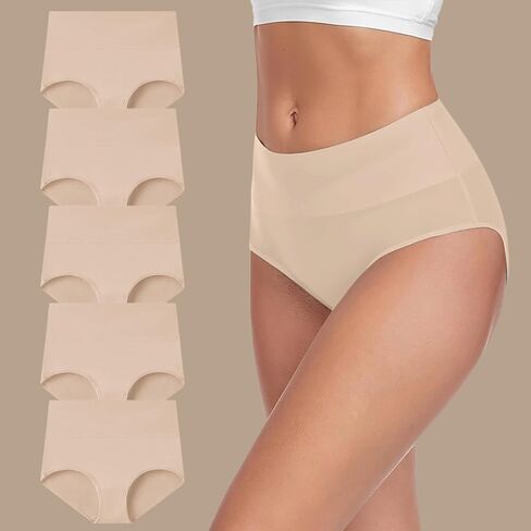 5-Pack Women's High-Waisted Cotton Underwear - Comfortable Full Coverage Panties for Ladies in Saudi Arabia
