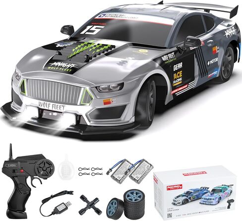 Dollox Remote Control Car 1/16 Scale RC Drift Car 2.4GHz 4WD High Speed 30+KM/H Classic Vehicle with LED Lights Drifting Tires Racing Vehicle Toys Gifts for Adults Boys, 2 Batteries, White in Kuwait