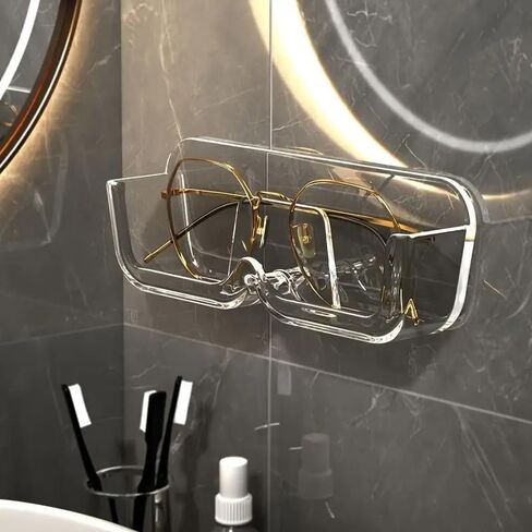 Wall-Mounted Glasses Holder Stand - Adhesive Eyeglasses Organizer for Nightstand, Reading Glasses, and Sunglasses - Clear in Saudi Arabia