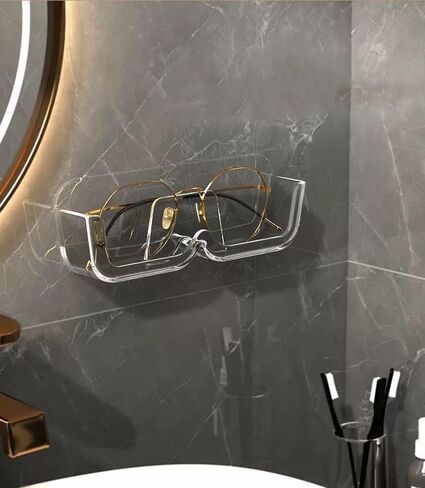 Wall-Mounted Glasses Holder Stand - Adhesive Eyeglasses Organizer for Nightstand, Reading Glasses, and Sunglasses - Clear in Saudi Arabia