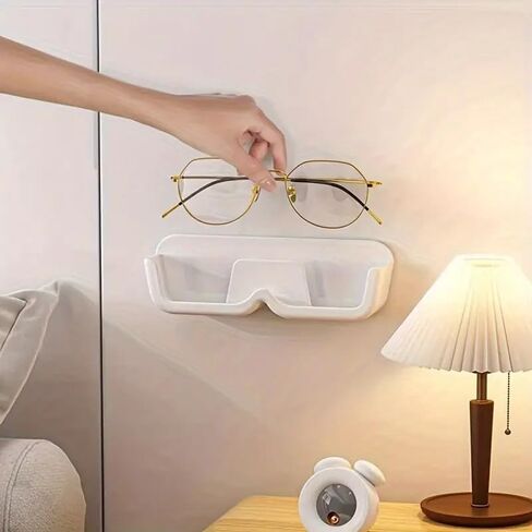 Wall-Mounted Glasses Holder Stand - Adhesive Eyeglasses Organizer for Nightstand, Reading Glasses, and Sunglasses - Clear in Saudi Arabia