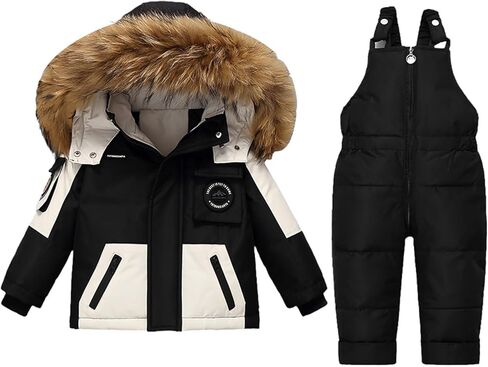 بدلة ثلج مكونة من قطعتين للأطفال الصغار الأولاد والبنات سترة تزلج مقاومة للماء على الجليد طقم سروال مريلة للأطفال بدلة ثلج دافئة مقاومة للرياح in Kuwait