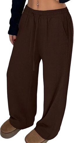 Women's Straight Leg Pants Wide Leg Drawstring Elastic Waist Trousers Pull On Travel Lounge Office Pants in Saudi Arabia