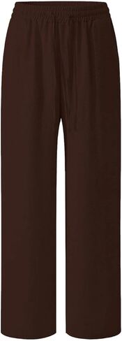 Women's Straight Leg Pants Wide Leg Drawstring Elastic Waist Trousers Pull On Travel Lounge Office Pants in Saudi Arabia