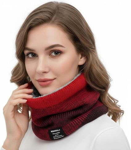 Red Knit Neck Warmer, Fleece-Lined Winter Pullover Scarf for Men and Women Cold Weather Protection in Saudi Arabia