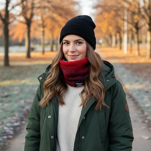 Red Knit Neck Warmer, Fleece-Lined Winter Pullover Scarf for Men and Women Cold Weather Protection in Saudi Arabia