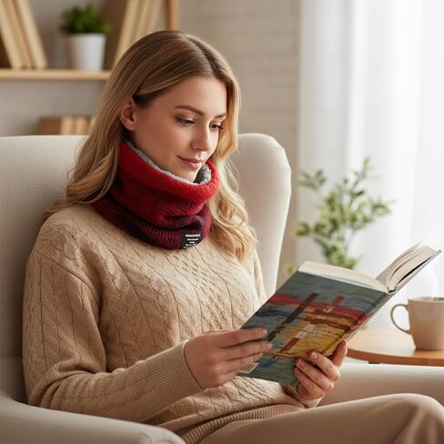 Red Knit Neck Warmer, Fleece-Lined Winter Pullover Scarf for Men and Women Cold Weather Protection in Saudi Arabia