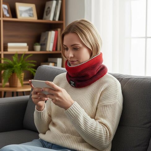 Red Knit Neck Warmer, Fleece-Lined Winter Pullover Scarf for Men and Women Cold Weather Protection in Saudi Arabia