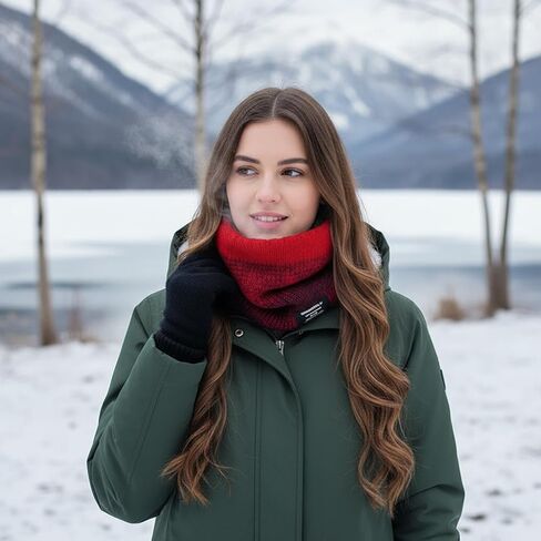 Red Knit Neck Warmer, Fleece-Lined Winter Pullover Scarf for Men and Women Cold Weather Protection in Saudi Arabia
