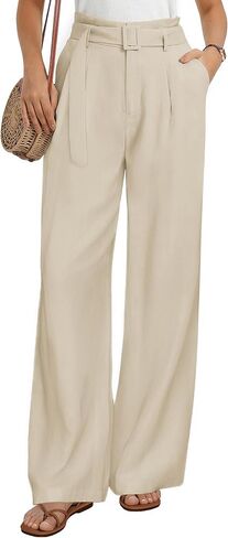 GRACE KARIN Linen Pants Women, Wide Leg High Waisted Belted Paper Bag Trousers, 2026 Summer Business Casual Outfits in Saudi Arabia