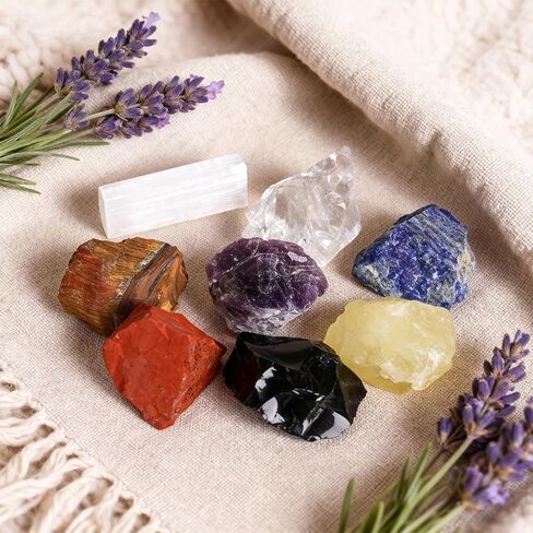 14Pcs Crystals and Healing Stones, Real Healing Crystals, Raw Crystals, Selenite Charging Plate, Amethyst Necklace, Rose Quartz in Kuwait