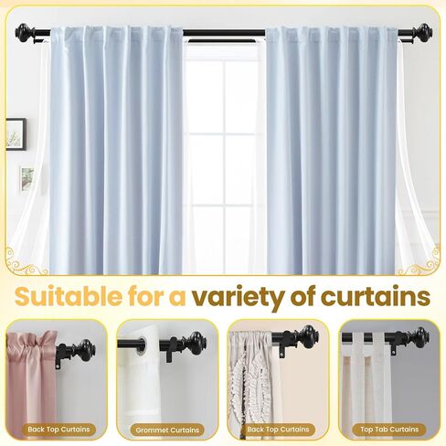 1 Inch Black Double Curtain Rod Set - Tension rods for windows 28 to 48 inchs with Round Finials -BHSRODS Home Double Window Rods for Living Room & Bedroom in Saudi Arabia