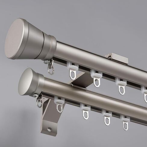 Double Curtain Track Wall Mounted, Roman Rod for Curtain, Aluminum Heavy-Duty Silent Rail, Sliding Curtain Track System with Silent Rollers, for Room Divider Living Bedroom Room (Gray, 7.2ft) in Saudi Arabia