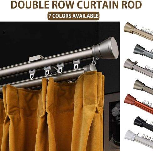 Double Curtain Track Wall Mounted, Roman Rod for Curtain, Aluminum Heavy-Duty Silent Rail, Sliding Curtain Track System with Silent Rollers, for Room Divider Living Bedroom Room (Gray, 7.2ft) in Saudi Arabia