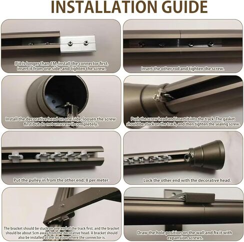 Double Curtain Track Wall Mounted, Roman Rod for Curtain, Aluminum Heavy-Duty Silent Rail, Sliding Curtain Track System with Silent Rollers, for Room Divider Living Bedroom Room (Gray, 7.2ft) in Saudi Arabia