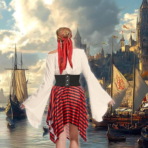 Women's Pirate Costumes Blouse Top Corset Waist Belt, Renaissance Medieval Top Costume, Off Shoulder Pirate Shirt in Kuwait