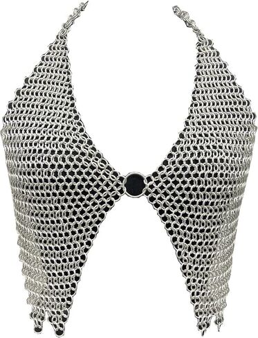 أعلى رسن Chainmail من العصور الوسطى، حلقات معدنية 9 مم، حمالة صدر مدرعة فضية، ملحق زي LARP in Kuwait