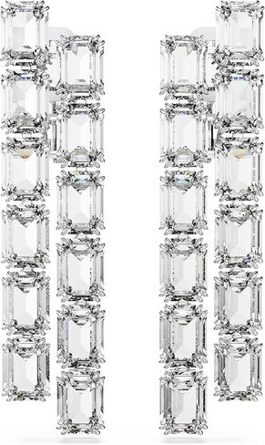 Swarovski Millenia Rhodium Plated Octagon Cut Long Clip Earrings, White, 5.5 cm x 1.3 cm, Crystal, Crystals in Saudi Arabia