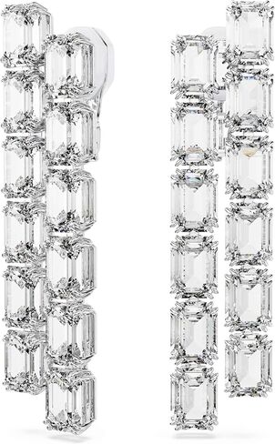 Swarovski Millenia Rhodium Plated Octagon Cut Long Clip Earrings, White, 5.5 cm x 1.3 cm, Crystal, Crystals in Saudi Arabia
