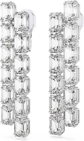 Swarovski Millenia Rhodium Plated Octagon Cut Long Clip Earrings, White, 5.5 cm x 1.3 cm, Crystal, Crystals in Saudi Arabia