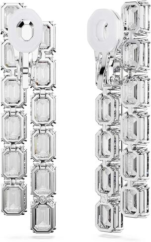 Swarovski Millenia Rhodium Plated Octagon Cut Long Clip Earrings, White, 5.5 cm x 1.3 cm, Crystal, Crystals in Saudi Arabia