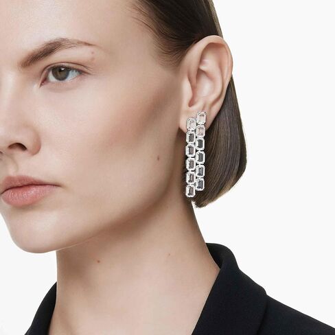Swarovski Millenia Rhodium Plated Octagon Cut Long Clip Earrings, White, 5.5 cm x 1.3 cm, Crystal, Crystals in Saudi Arabia