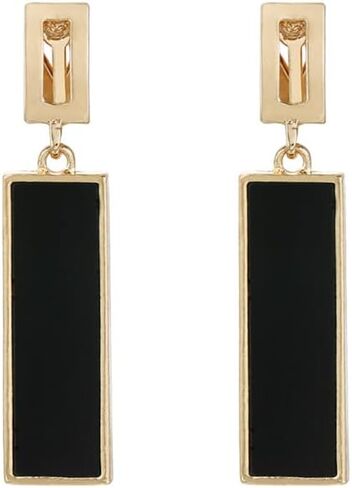 Rectangle Geometric Clip On Earrings For Women,Gold Plated Resin Non Pierced Ear Clips Drop Dangle Earrings Hypoallergenic Non Pierced Earrings for Sensitive Ears in Saudi Arabia