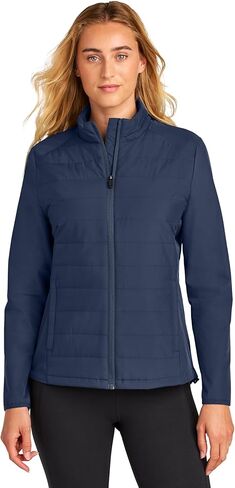 SPORT-TEK Women's Teknical Hybrid Jacket | Light Insulated Zip Up Jacket, Water Repellent, Adjustable Hem, Zip Pockets in Saudi Arabia