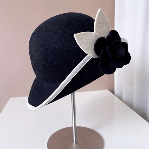 Vintage Fedoras Hat For Women Theme Party Caps With Roll Brim Flower Wool Bowler For Halloween Party Cosplay Accessory Bowler in Saudi Arabia